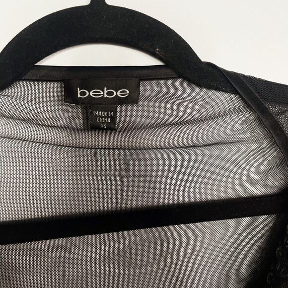 Bebe XSmall XS Black Sequin Layered Sheer Top Cowl Neck Built In Tank Camisole - Picture 9 of 9